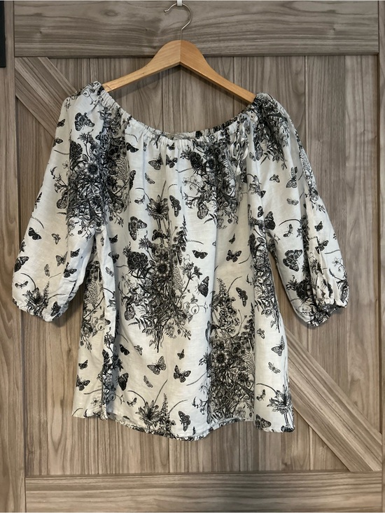 Hester & Orchard Tops - Hester & Orchard Linen Cotton Toile Butterfly Peasant Blouse Top 1X Linen blend